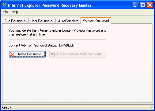 Remove internet explorer content advisor password
